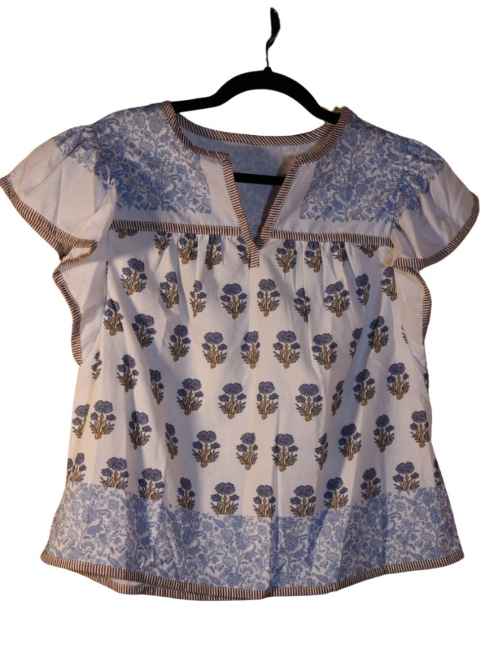 FeMereina Boho Floral Patchwork Flutter Sleeve Blouse Medium LIKE NEW